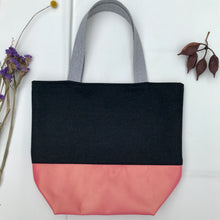 Load image into Gallery viewer, Handbag. Bag. Ex-designer dark grey wool fabric and metallic pink leather handbag.
