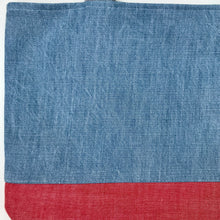Load image into Gallery viewer, Handbag. Light blue denim and red denim handbag.