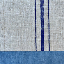 Load image into Gallery viewer, Tote bag. Vintage grain sack tote bag. Handwoven. Vertical blue stripes. Blue denim.