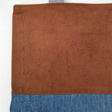 Load image into Gallery viewer, Handbag. Bag. Ex designer rust cotton canvas fabric and light blue denim handbag.