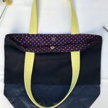 Load image into Gallery viewer, Handbag. Bag. Ex designer navy blue wool fabric and navy blue woven quilt fabric bag.