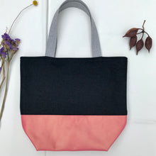 Load image into Gallery viewer, Handbag. Bag. Ex-designer dark grey wool fabric and metallic pink leather handbag.