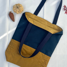 Load image into Gallery viewer, Tote bag. Vintage Japanese kimono fabric with a golden yellow woven quilt bottom.