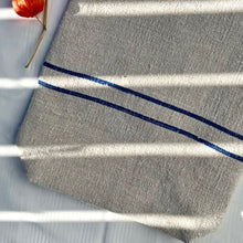 Load image into Gallery viewer, Tote bag. Vintage grain sack tote bag. Handwoven. Horizontal Blue stripe. 100% linen.