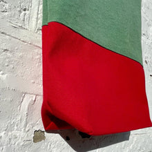 Load image into Gallery viewer, Tote bag. Green and red cotton canvas tote bag. Lined with a check cotton fabric.