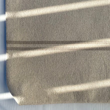 Load image into Gallery viewer, Tote bag. Heavyweight natural woven canvas with two horizontal sand-coloured stripes. Lined with a striped cotton shirting fabric.