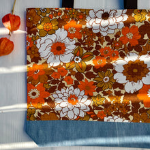Load image into Gallery viewer, Special listing for Ann. Thank you! Tote bag. Vintage flower cotton canvas with a light blue denim bottom.