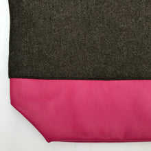 Load image into Gallery viewer, Handbag. Bag. Ex-designer olive green wool fabric and soft fuchsia leather handbag.