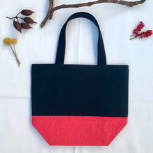 Load image into Gallery viewer, Handbag. Bag. Navy blue and red cotton canvas handbag. Ex-designer fabrics.