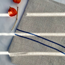 Load image into Gallery viewer, Tote bag. Vintage grain sack tote bag. Handwoven. Horizontal Blue stripe. 100% linen.