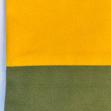 Load image into Gallery viewer, Tote bag. Canary yellow and khaki green cotton canvas tote bag. Lined with a green gingham pattern cotton fabric.