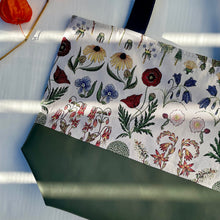 Load image into Gallery viewer, Handbag. Bag. Ex designer woven jacquard fabric and army green leather handbag.