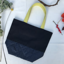 Load image into Gallery viewer, Handbag. Bag. Ex designer navy blue wool fabric and navy blue woven quilt fabric bag.