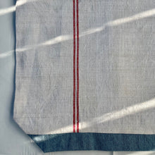 Load image into Gallery viewer, Tote Bag. Vintage French linen fabric with a light blue denim bottom.