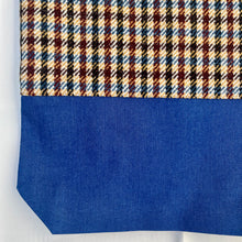 Load image into Gallery viewer, Tote bag. Ex designer check wool fabric tote bag with a royal blue cotton denim bottom.