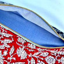 Load image into Gallery viewer, One-of-a-kind tote sling bag. Red and black Indian block print fabric.
