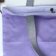 Load image into Gallery viewer, XL Tote bag. Mauve corduroy and light blue cotton denim tote bag.
