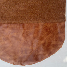 Load image into Gallery viewer, Tote bag. Luxurious brown wool fabric and distressed brown leather round bottom.
