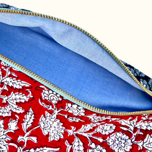 Load image into Gallery viewer, One-of-a-kind tote sling bag. Red and black Indian block print fabric.
