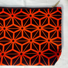 Load image into Gallery viewer, Orange and brown Japanese fabric washbag. Asanoha silk fabric Pouch with zip. Zippered pouch. YKK zipper.
