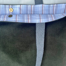 Load image into Gallery viewer, XL Tote bag. Army green cotton corduroy and light blue cotton denim tote bag.
