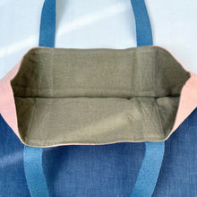 Load image into Gallery viewer, Tote bag. 100% Irish linen tote bag. Stonewashed pink and blue linen.
