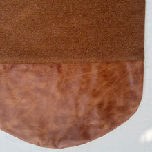 Load image into Gallery viewer, Tote bag. Luxurious brown wool fabric and distressed brown leather round bottom.
