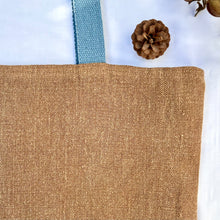 Load image into Gallery viewer, XL Tote Bag. Natural stonewashed brown French linen fabric and a blue cotton denim bottom.
