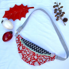 Load image into Gallery viewer, One-of-a-kind tote sling bag. Red and black Indian block print fabric.

