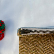 Load image into Gallery viewer, Vintage British tweed Wool Pouch with YKK zip. 2-fabric pouch. Zippered purse. Zippered pouch. YKK zipper.
