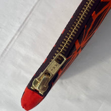 Load image into Gallery viewer, Orange and brown Japanese fabric washbag. Asanoha silk fabric Pouch with zip. Zippered pouch. YKK zipper.
