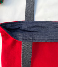 Load image into Gallery viewer, Tote bag. Ex designer red wool and blue denim tote.
