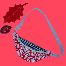 Load image into Gallery viewer, One-of-a-kind tote sling bag. Red and black Indian block print fabric.
