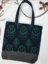 Load image into Gallery viewer, Tote bag. Unique upholstery fabric tote with a dark chocolate brown leather.
