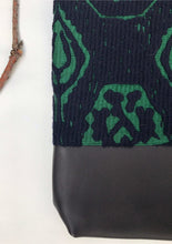 Load image into Gallery viewer, Tote bag. Unique upholstery fabric tote with a dark chocolate brown leather.
