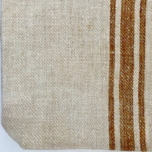 Load image into Gallery viewer, Vintage grain sack tote bag. Vertical camel brown stripes. Handwoven and hand-loomed. 100% hemp.
