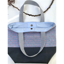 Load image into Gallery viewer, Handbag. Bag. Ex designer woven jacquard fabric tote with a soft black leather bottom.
