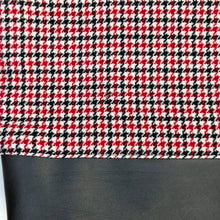 Load image into Gallery viewer, Handbag. Bag. Houndstooth black and red wool fabric tote with a dark grey leather bottom.
