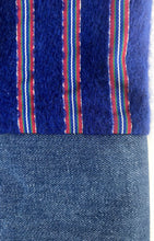 Load image into Gallery viewer, Tote bag. The top is a unique ex designer fabric with a blue cotton denim bottom.
