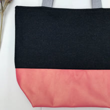 Load image into Gallery viewer, Handbag. Bag. Ex-designer dark grey wool fabric and metallic pink leather handbag.
