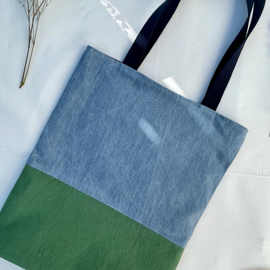 Blue Geo Prism Large Fabric Canvas Tote Bag