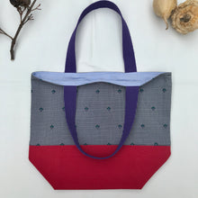 Load image into Gallery viewer, Handbag. Bag. Woven jacquard fabric bag with a red cotton canvas bottom.
