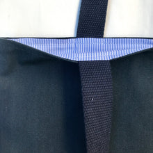 Load image into Gallery viewer, Handbag. Bag. Navy blue and red cotton canvas handbag. Ex-designer fabrics.
