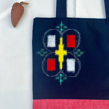 Load image into Gallery viewer, Tote bag. Vintage Japanese kimono fabric with a red bonded denim bottom.
