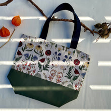 Load image into Gallery viewer, Handbag. Bag. Ex designer woven jacquard fabric and army green leather handbag.
