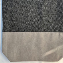 Load image into Gallery viewer, Tote bag. Grey Herringbone pattern wool with a grey washed cotton canvas bottom.
