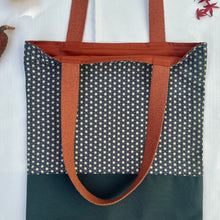 Load image into Gallery viewer, Tote bag. Vintage Japanese kimono fabric with an army green cotton canvas bottom.
