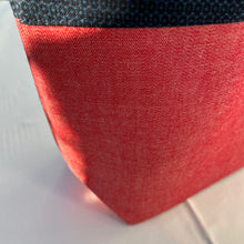 Load image into Gallery viewer, Tote bag. Vintage Japanese kimono fabric tote bag with a red bonded cotton denim bottom.
