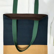 Load image into Gallery viewer, Tote bag. Vintage Japanese kimono fabric tote bag with a mustard yellow cotton denim bottom.
