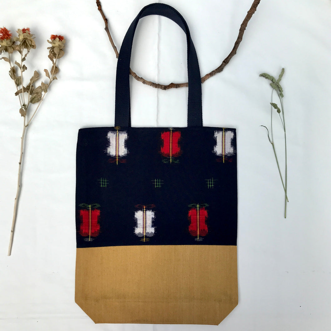 Tote bag. Vintage Japanese kimono fabric with a yellow mustard denim bottom.
